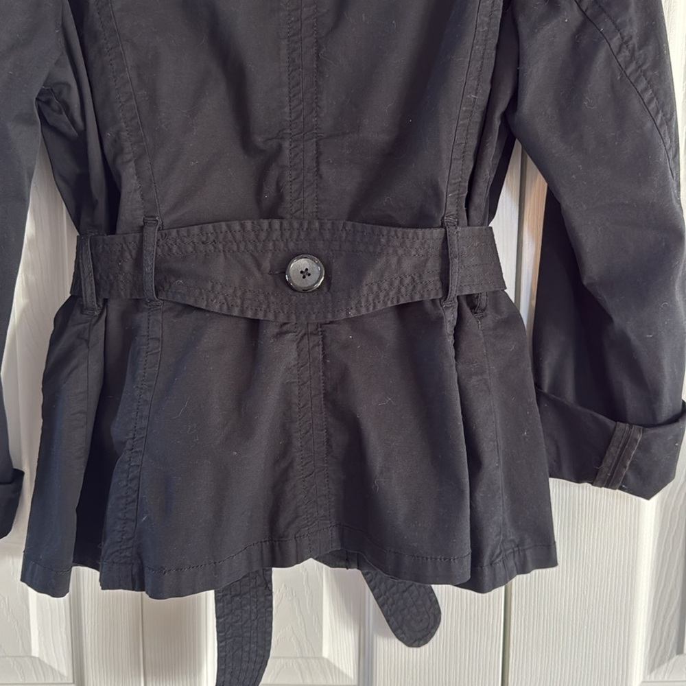 H&M Women's Rich Black Cotton-Blend Belted Waist Utility-Style Jacket - Size 14 - Picture 6 of 11
